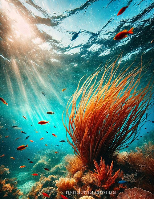 Бурая водоросль в море картинка