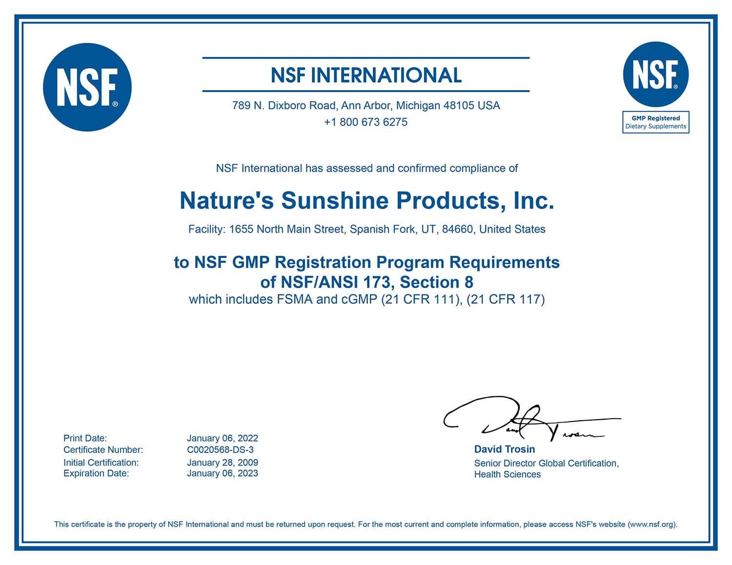 Сертификат NSF Сертификат NSF изображения